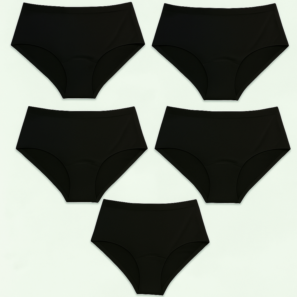 Pack de 5 Braguitas Menstruales de Tiro Alto – Ciclo Completo (-35%)