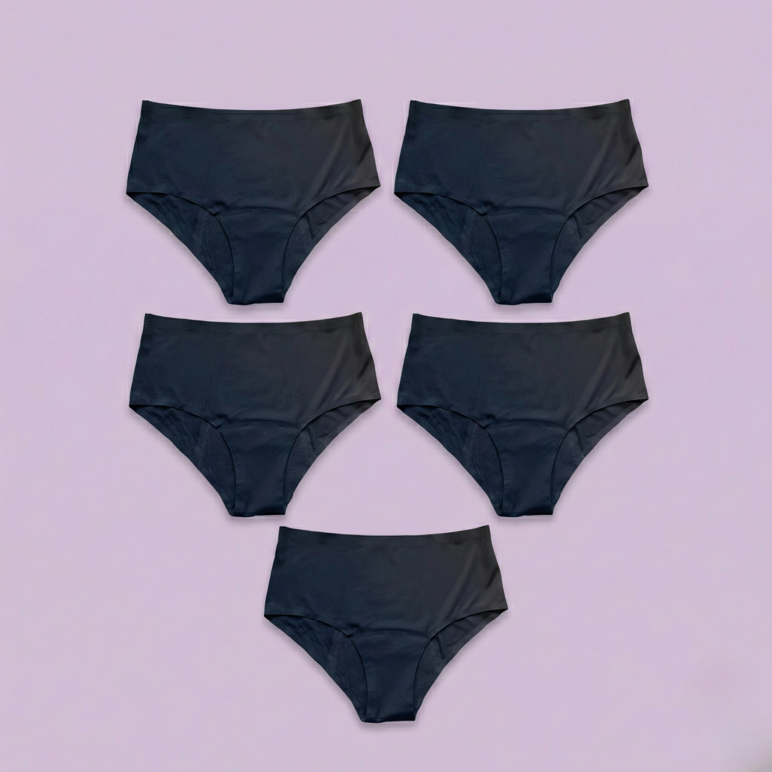 Pack de 5 Braguitas Menstruales de Tiro Alto – Ciclo Completo (-35%)